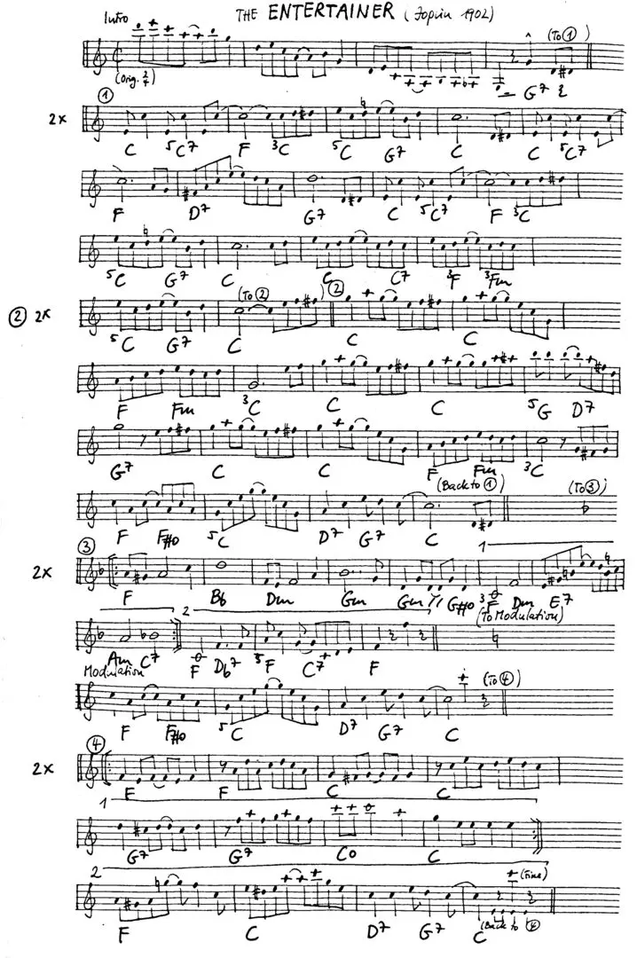 the entertainer free jazz leadsheet - Courtesy of the Jungle Jazz Band